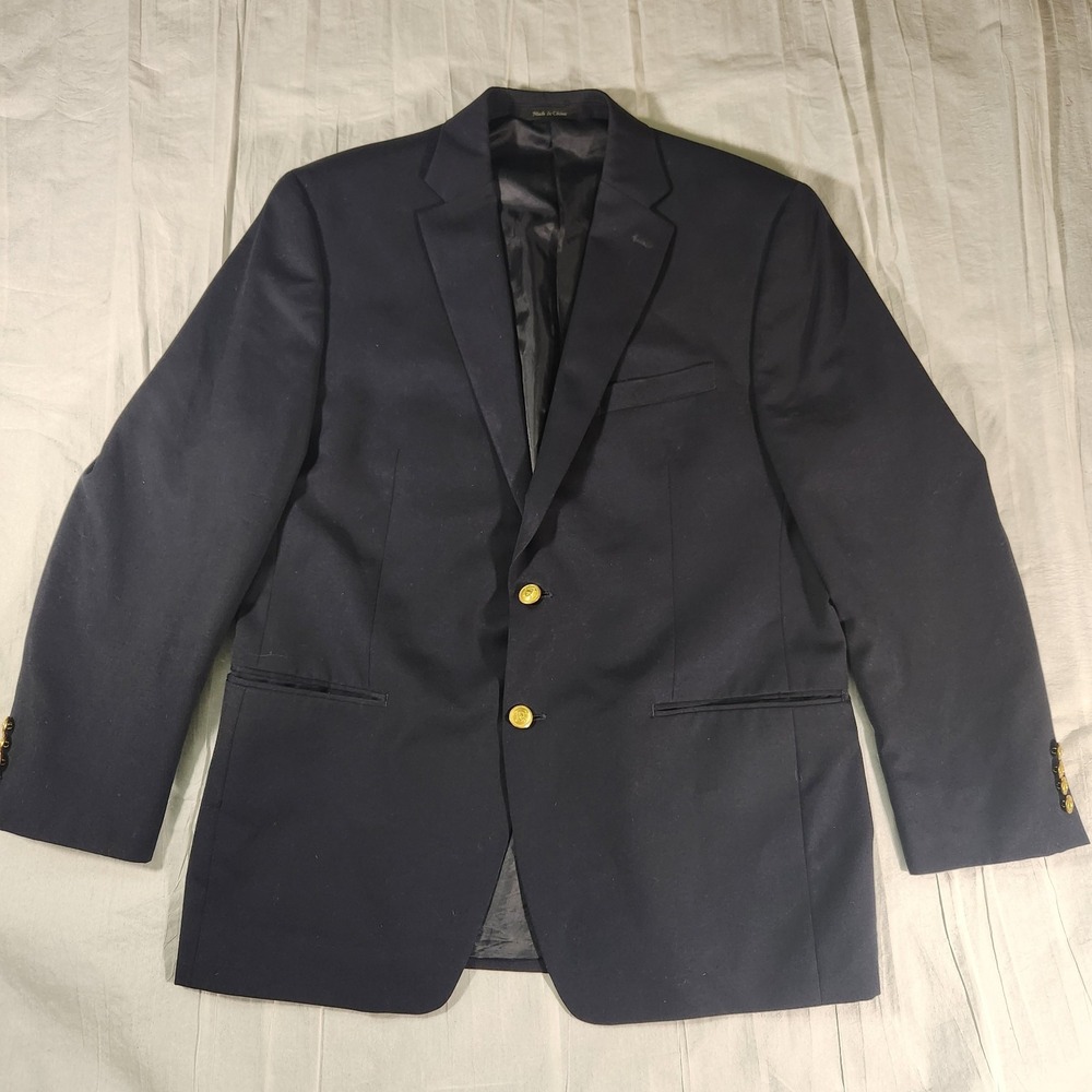 Ralph Lauren Blazer Mens 46R 100% Wool Navy Blue Gold Buttons LRL Jacket